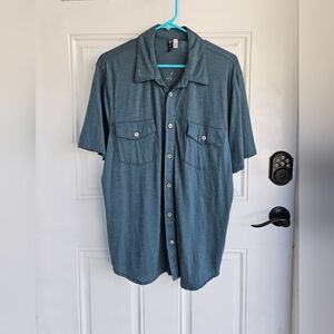 Ibex Polo Shirt Mens L Blue 100% Merino Wool Short Sleeve Button Up Lightweight